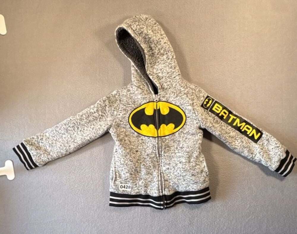 DC Comics Batman Kids Gray Sherpa-Lined Full-Zip Hoodie Jacket